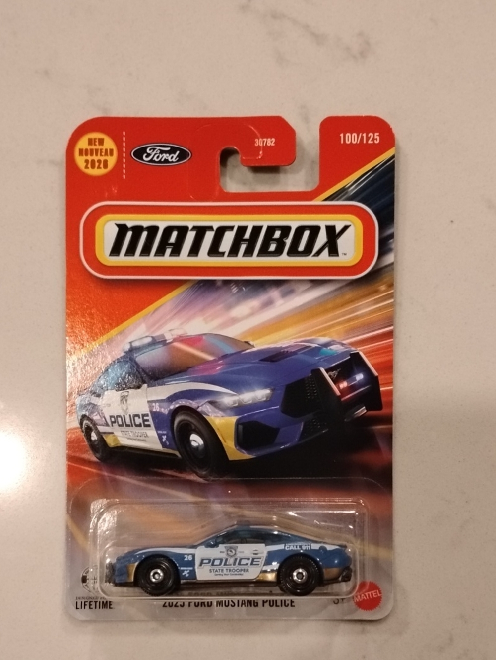 Mattel Matchbox Blue & White Police Mustang Toy Car